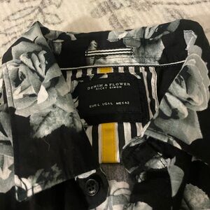 Denim & Flower Black Shirt with Gray Roses